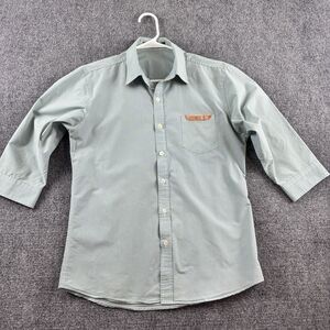 EDITOR Shirt Mens L Slim Fit Blue Green Check 3/4 Sleeve Leather Pocket Korean
